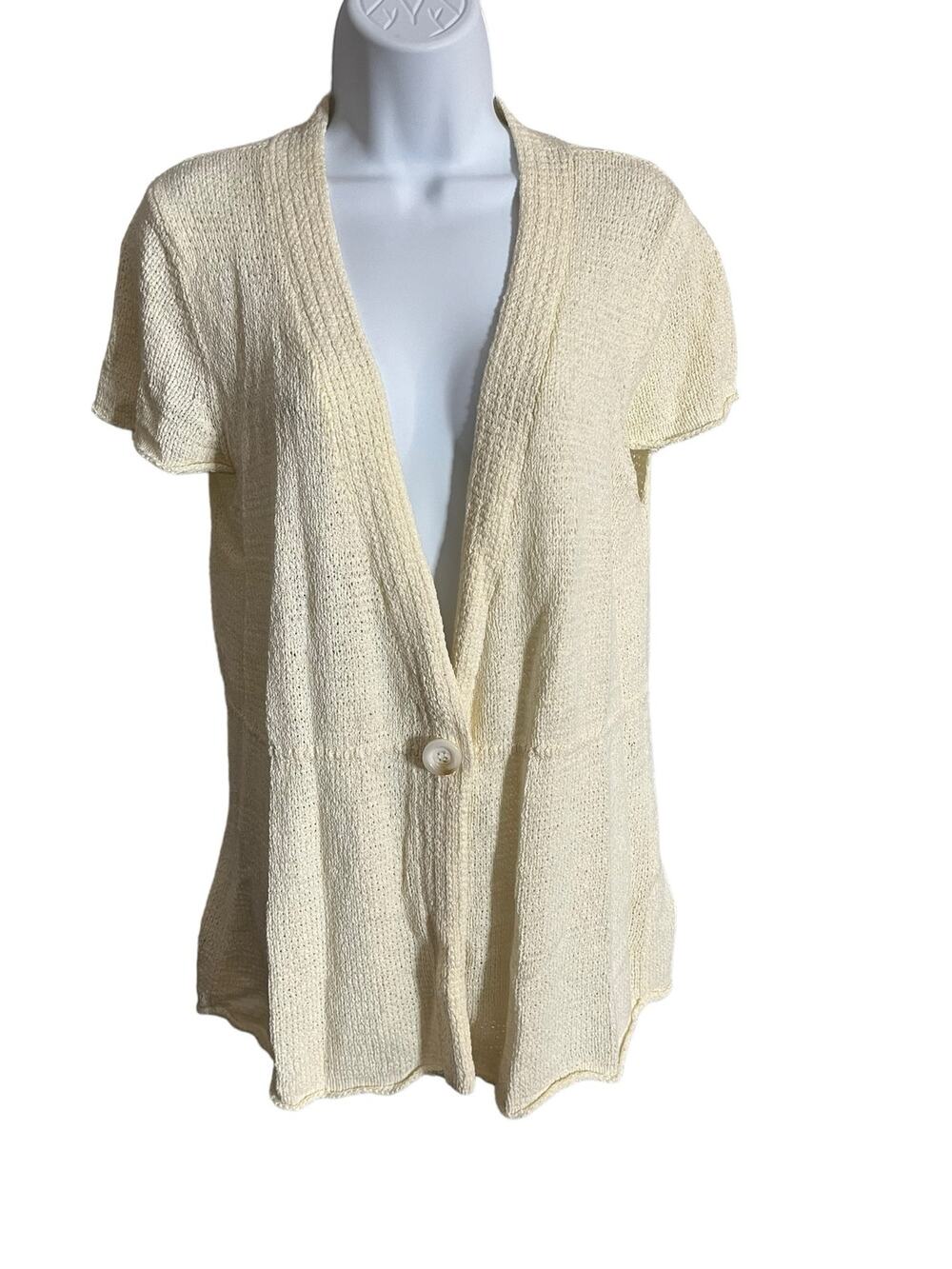 United States Sweater cream crochet knit cardigan one button short sleeve medium